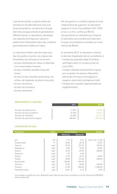 Rapport d'activités 2012 - Vivaqua