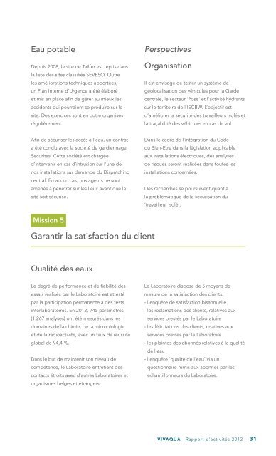 Rapport d'activités 2012 - Vivaqua