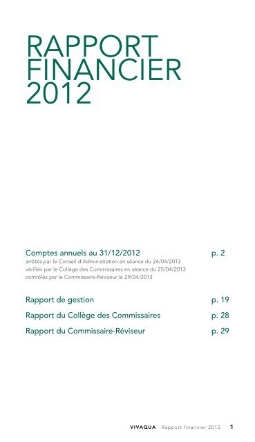 Rapport d'activités 2012 - Vivaqua