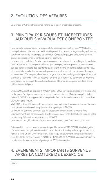 Rapport d'activités 2012 - Vivaqua