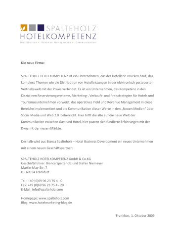 Die neue Firma: SPALTEHOLZ HOTELKOMPETENZ ist ein ...
