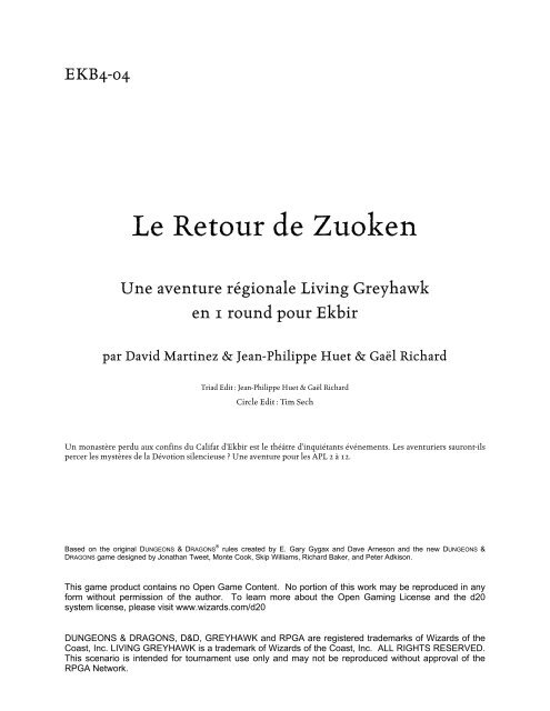 Le Retour de Zuoken (EKB4-04) - Le Monde de Greyhawk