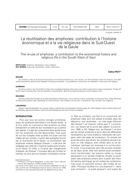 La réutilisation des amphores: contribution à l'histoire ... - Aranzadi