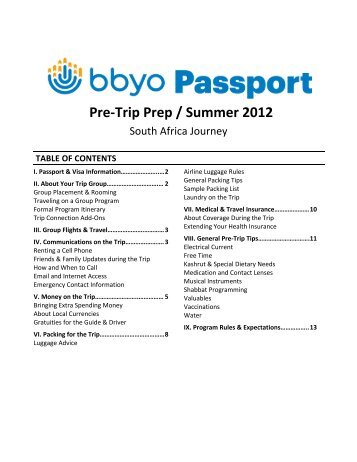 Pre-?Trip Prep / Summer 2012 - BBYO Passport