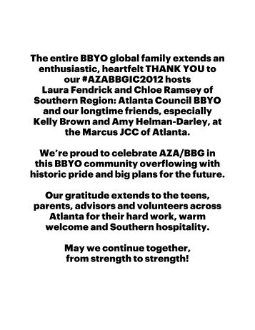 The entire BBYO global family extends an enthusiastic, heartfelt ...