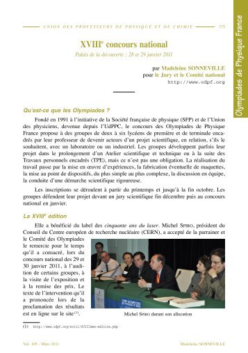 Le Bup n° 932 de mars 2011 - Olympiades de Physique France