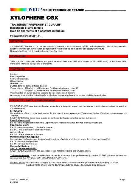 Fiche Technique Traitement Du Bois Xylophene Cgx - Dyrup