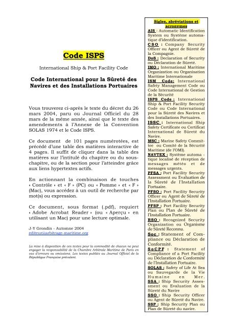 Code ISPS - Chambre Arbitrale Maritime de Paris