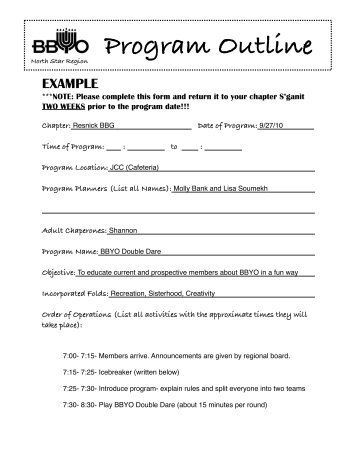 Program Outline Form- EXAMPLE - BBYO