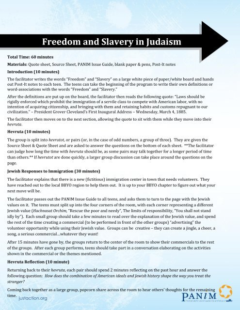 Freedom and Slavery in Judaism - Panim - BBYO