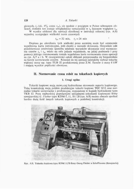 II. Normowanie czasu robót na tokarkach kopiowych