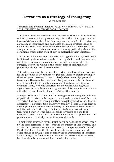 Terrorism as a Strategy of Insurgency - Diplomatic Institute
