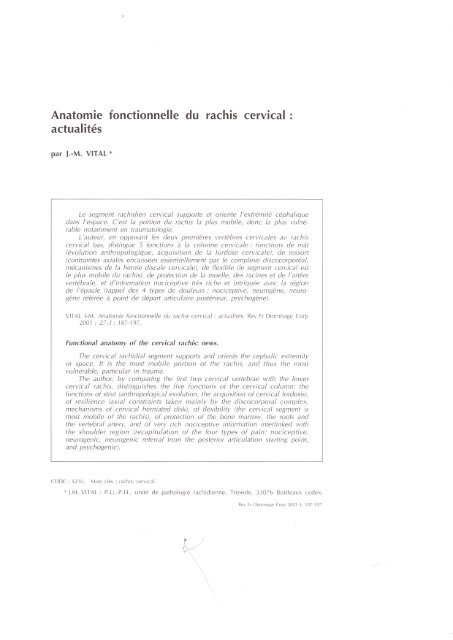 Anatomie fonctionnelle du rachis cervical - L'Institut de la Colonne ...