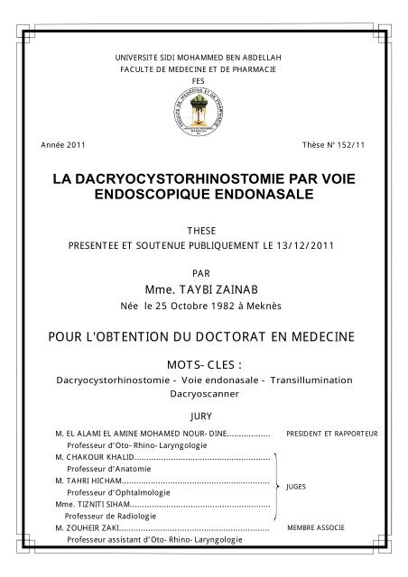 Embryologie Du Systeme Lacrymal Faculte De Medecine Et De
