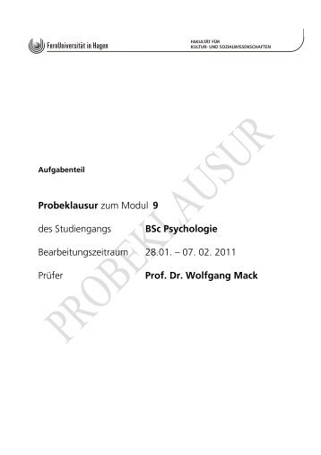 Probeklausur zum Modul 9 des Studiengangs BSc ... - Beabea-Blog