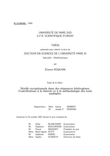UNIVERSITÉ DE PARIS SUD U.F.R. ... - Roquain's - Free