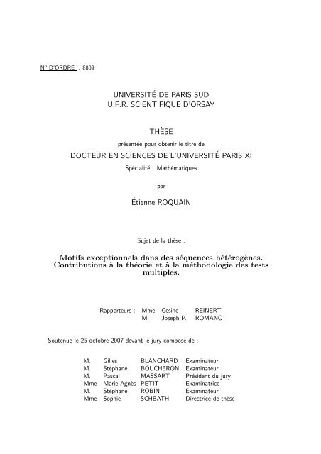 UNIVERSITÉ DE PARIS SUD U.F.R. ... - Roquain's - Free