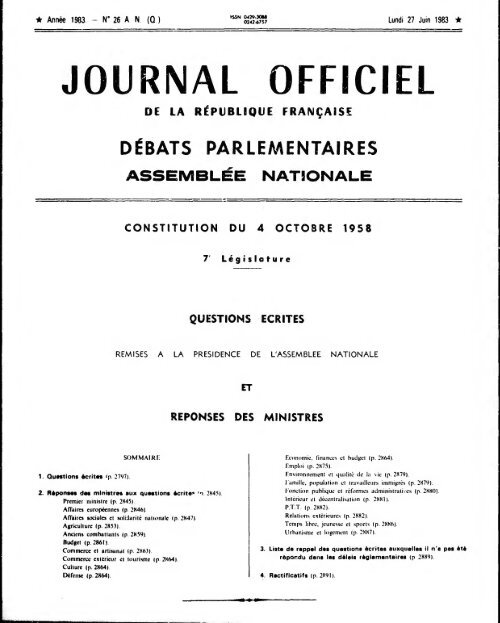 Journal officiel du lundi 27 juin 1983 - Archives de l'Assemblée ...