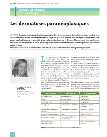 Les dermatoses paranéoplasiques - Réalités Cardiologiques