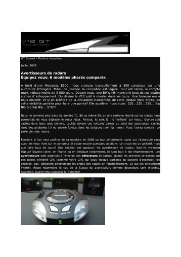 GT Speed - Radars dossiers - Inforad