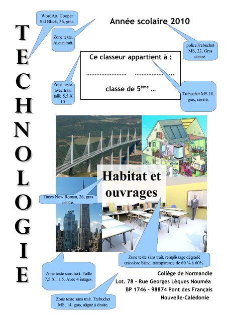 T E C H N O L O G I E Habitat et ouvrages Année scolaire 2010
