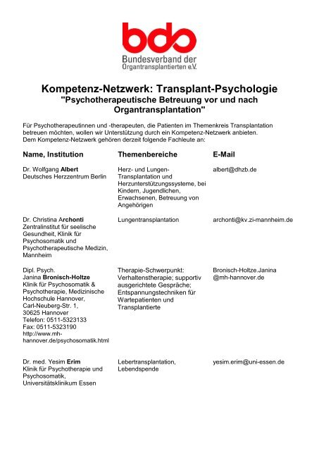 Kompetenz-Netzwerk: Transplant-Psychologie - Bundesverband der ...