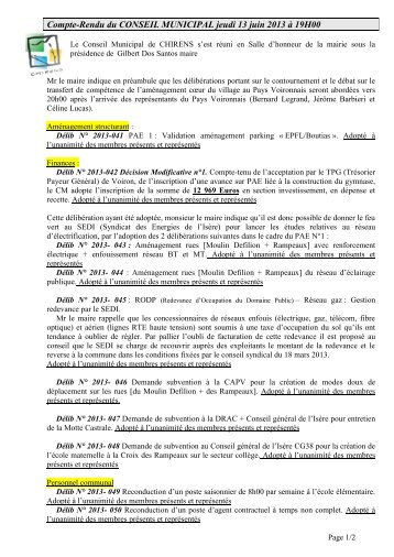 Compte-Rendu du CONSEIL MUNICIPAL jeudi 13 juin ... - Chirens