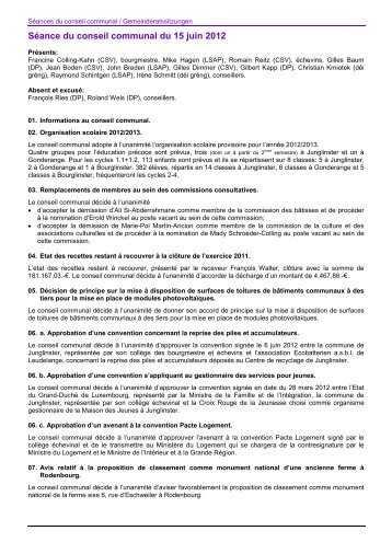 Séance du conseil communal du 15 juin 2012 - Junglinster