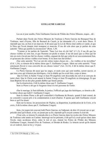 CAHIERS DE BERNARD DE CAUX - Jean Duvernoy