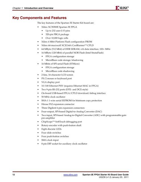 Xilinx UG230 Spartan-3E FPGA Starter Kit Board User Guide