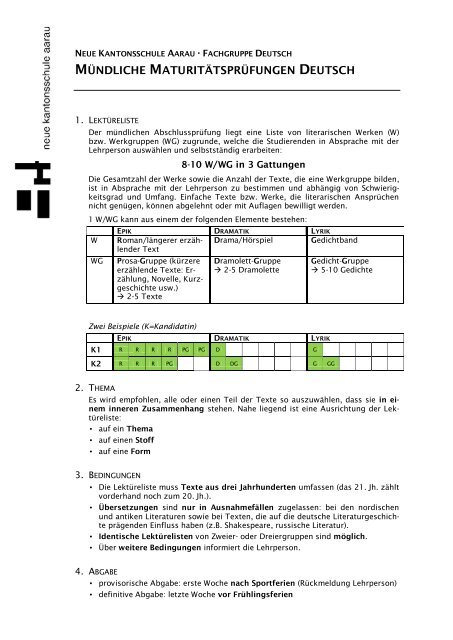 MÜNDLICHE MATURITÄTSPRÜFUNGEN DEUTSCH