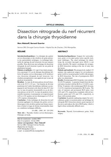 Dissection rétrograde du nerf récurrent dans la chirurgie thryoidienne