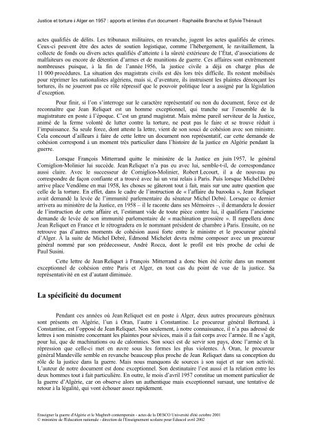 Justice et torture à Alger en 1957 : apports et limites d'un document