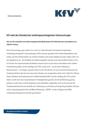 Kfv setzt den Standard bei verkehrspsychologischen Untersuchungen