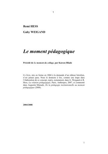 La relation pédagogique comme moment - Université Paris 8
