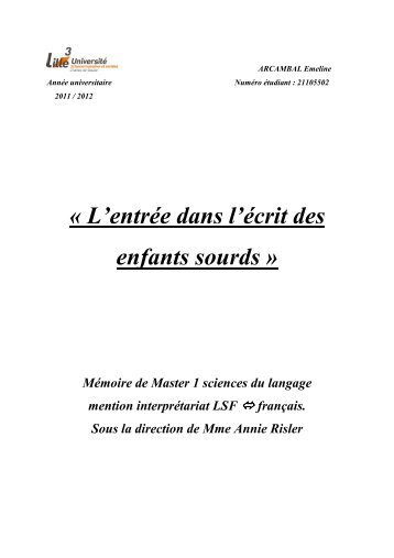 « L'entrée dans l'écrit des enfants sourds » - Savoirs Textes Langage