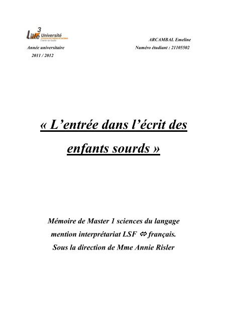 « L'entrée dans l'écrit des enfants sourds » - Savoirs Textes Langage