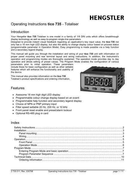 tico 735 totaliser manual - Hengstler Encoders