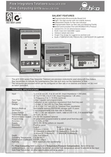 Flow Integrators Totalizers Series CS 3000 Flow ... - Nishko