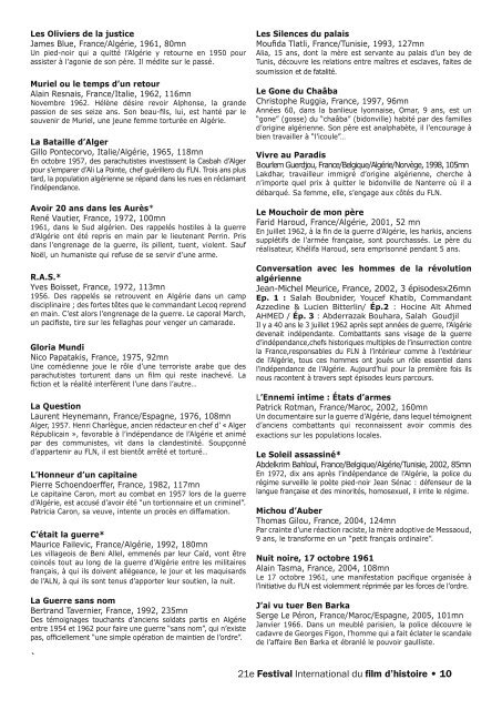 Programme du festival international du film d'histoire à Pessac