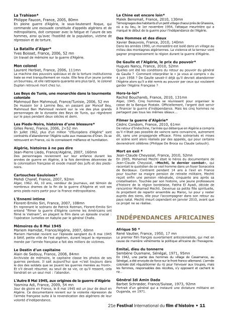 Programme du festival international du film d'histoire à Pessac