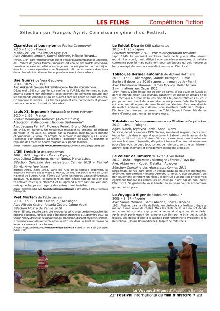 Programme du festival international du film d'histoire à Pessac