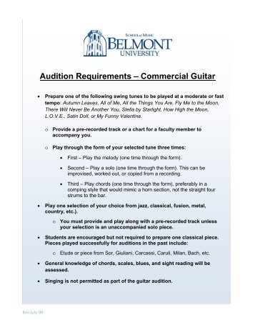 Audition Requirements – Commercial Guitar