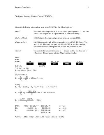 Pepsico, Inc.: Cost of Capital