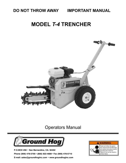 T 4 Trencher Manual Ground Hog Inc 