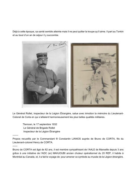 Lieutenant-colonel Henry de CORTA par le Commandant