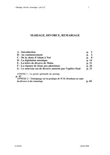 MARIAGE, DIVORCE, REMARIAGE - Le Scribe
