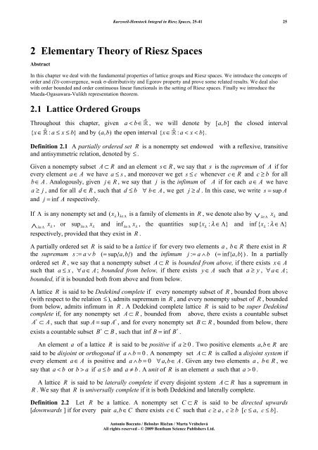 Kurzweil-Henstock Integral in Riesz spaces - Bentham Science