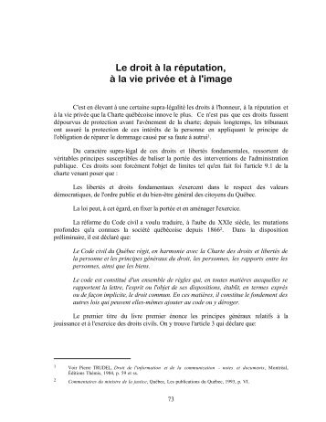 Le droit à la réputation, à la vie privée et à l'image - Chaire LR ...