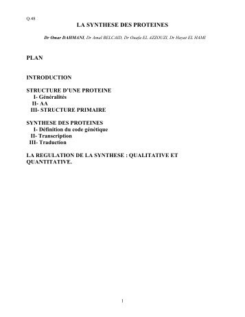 La synthèse des protéines - CHU Hassan II